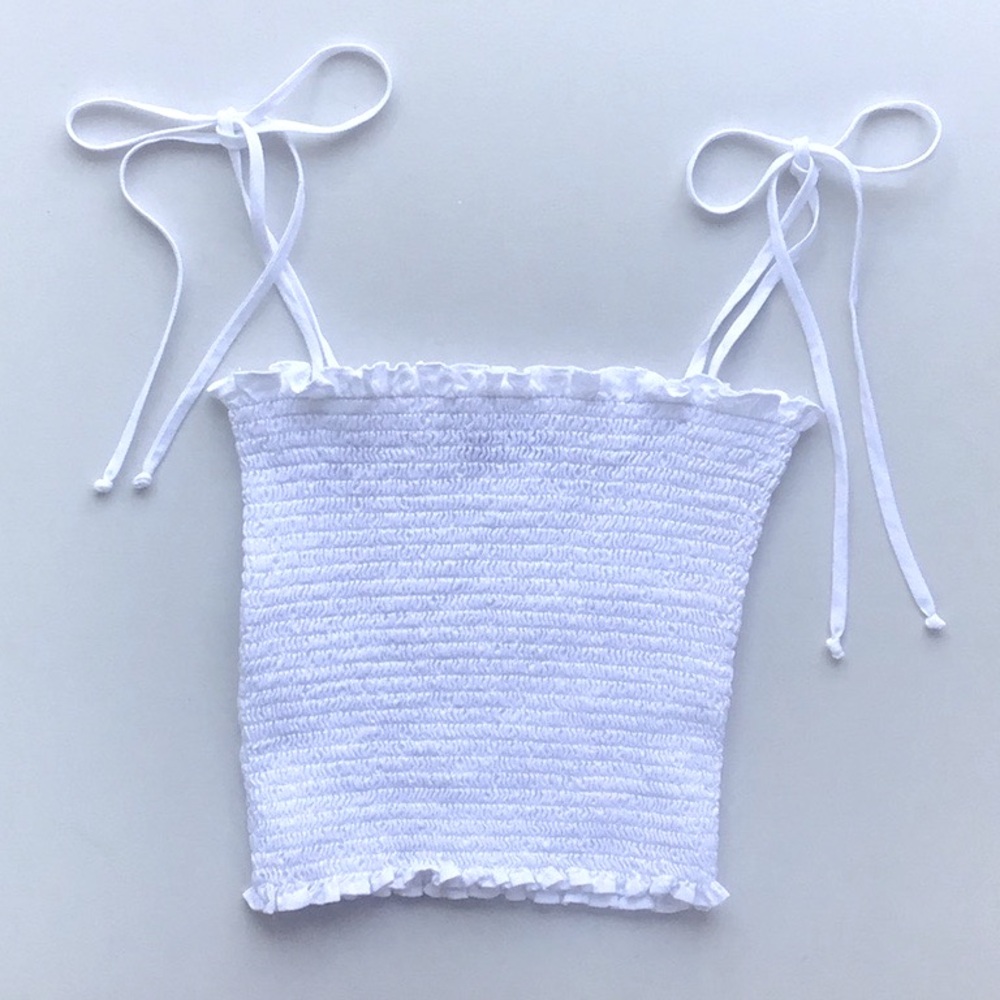 Reformation White Smocked crop Tank Top with string ties